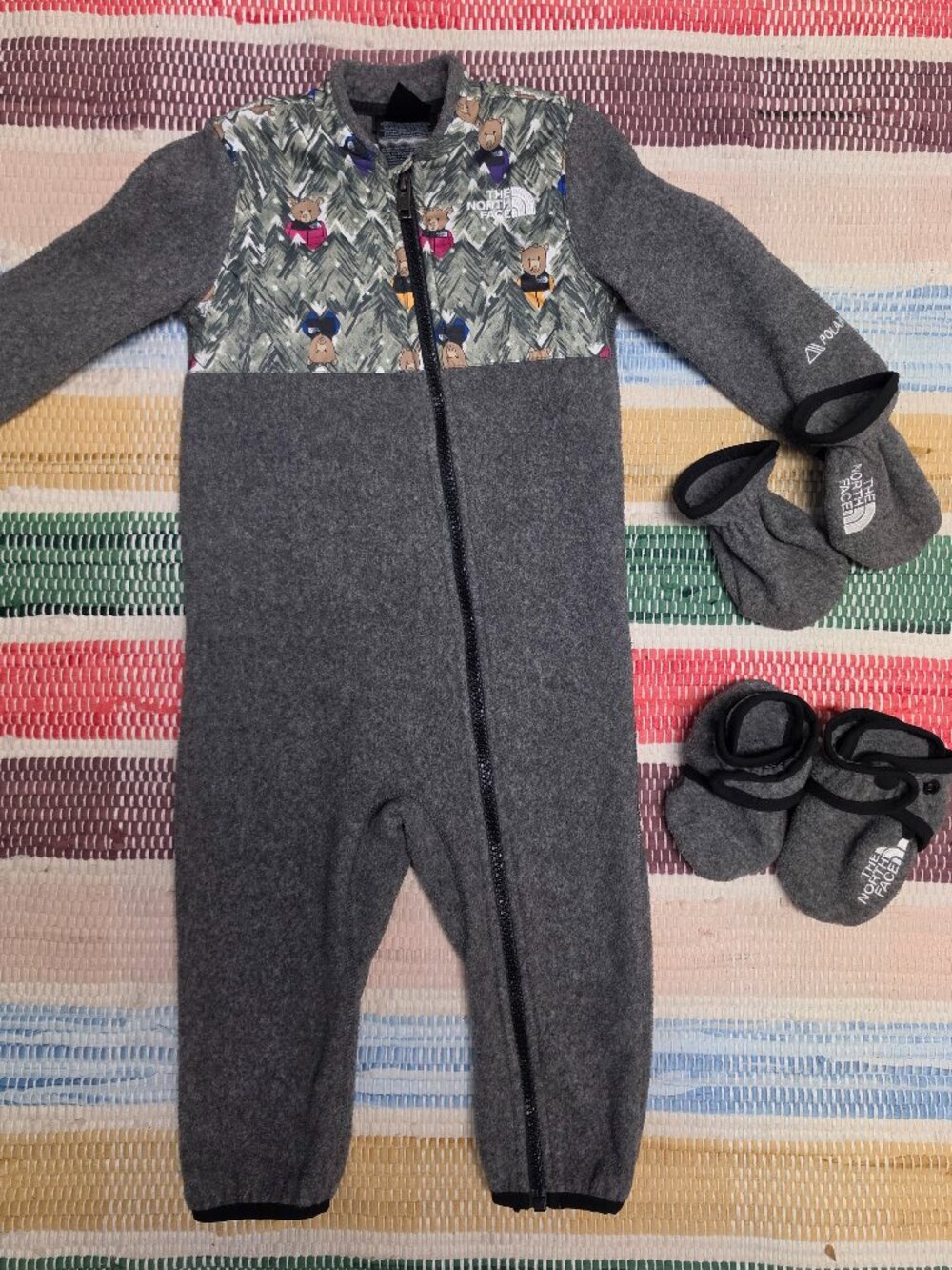 Infant The North Face one piece fleece with mittens and booties
